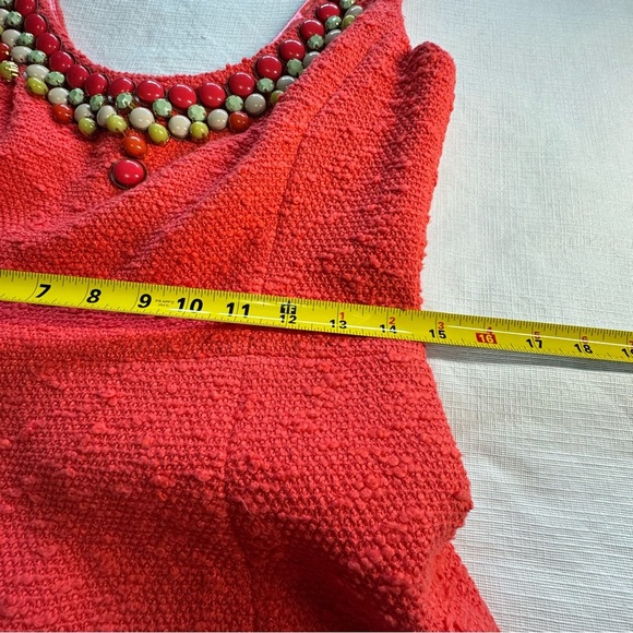 Milly of New York Beaded Dress Coral Orange Sleeveless Boucle Textured - Picture 7 of 9